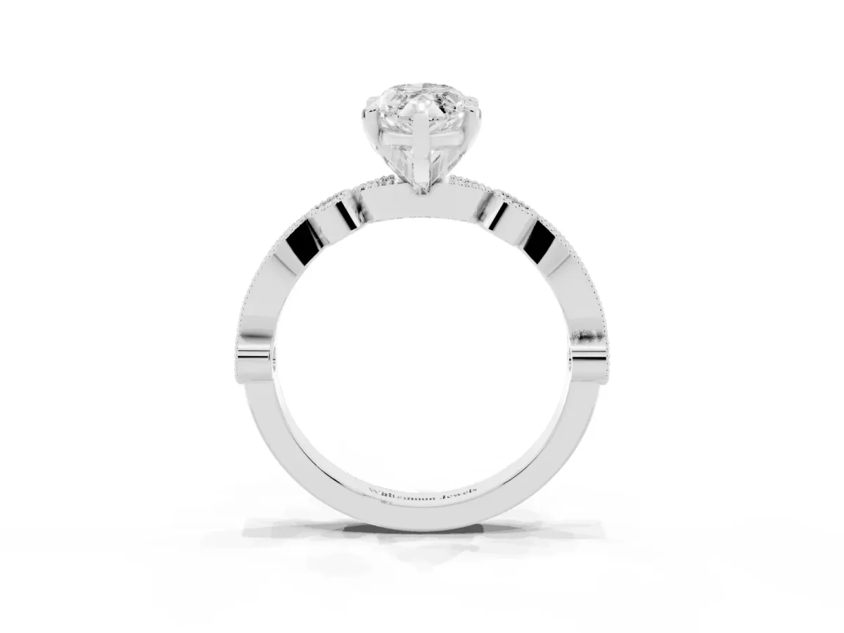Marquise Cut Milgrain Bezel Diamond Engagement Ring with Solitaire Prong Setting Silver