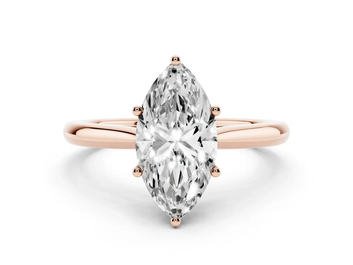 Marquise Cut Cut Solitaire Ring with Cathedral Band and Four-Prong Setting Rose gold