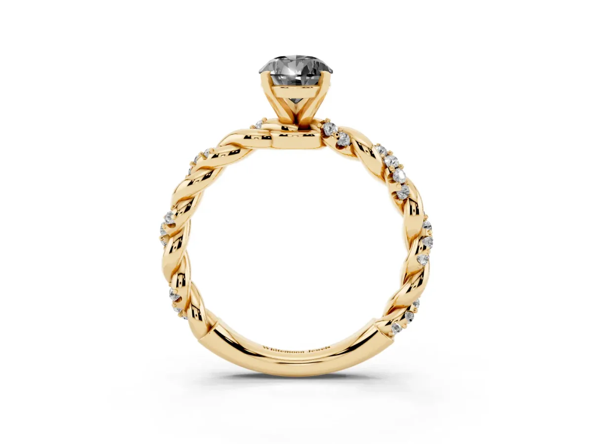 Fancy Black Pear Cut Diamond Solitaire Ring with Twisted Band and Pavé Accents Yellow gold