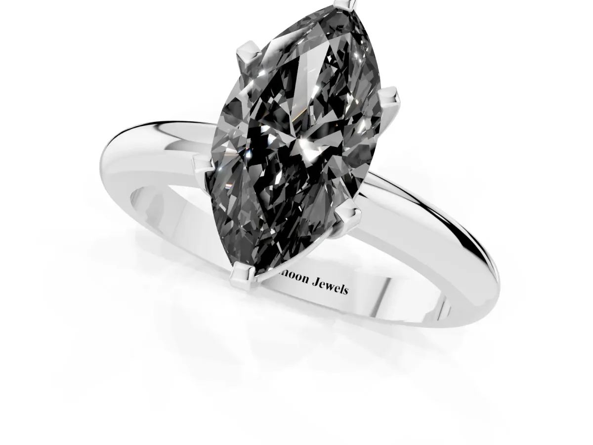 Fancy Black Marquise Cut Diamond Solitaire Engagement Ring with Round Band and Four-Prong Setting Platinum