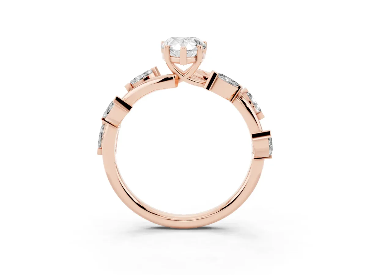 Pear Cut Solitaire Twisted Band Marquise Accent Prong Setting Ring Rose gold