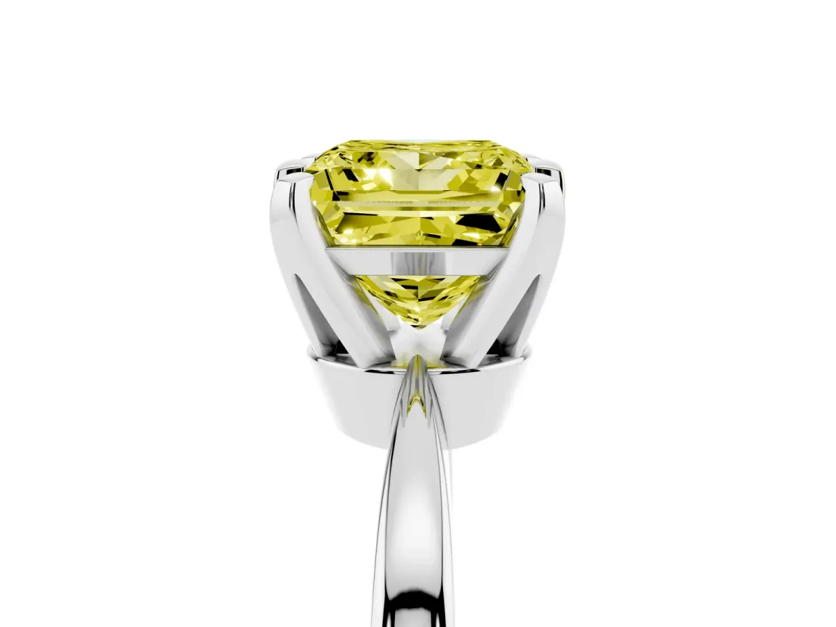 Fancy Yellow Princess Cut Solitaire Engagement Ring with Six-Prong Setting and Tapered Band Silver
