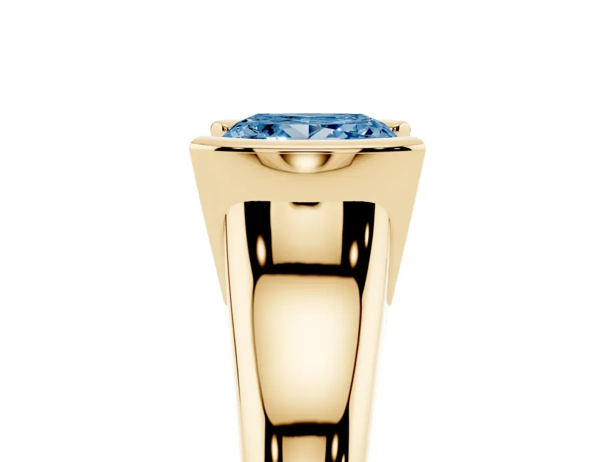 Fancy Blue Princess Cut Solitaire Tension Set Diamond Ring with Split Shank Band Yellow gold