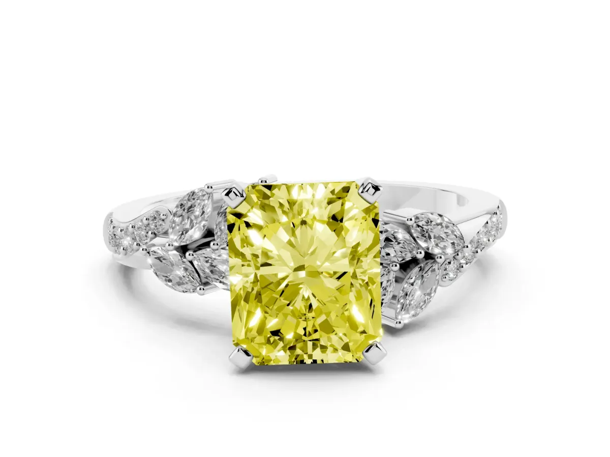Fancy Yellow Radiant Cut Solitaire Marquise Twist Band with Six-Prong Setting Platinum