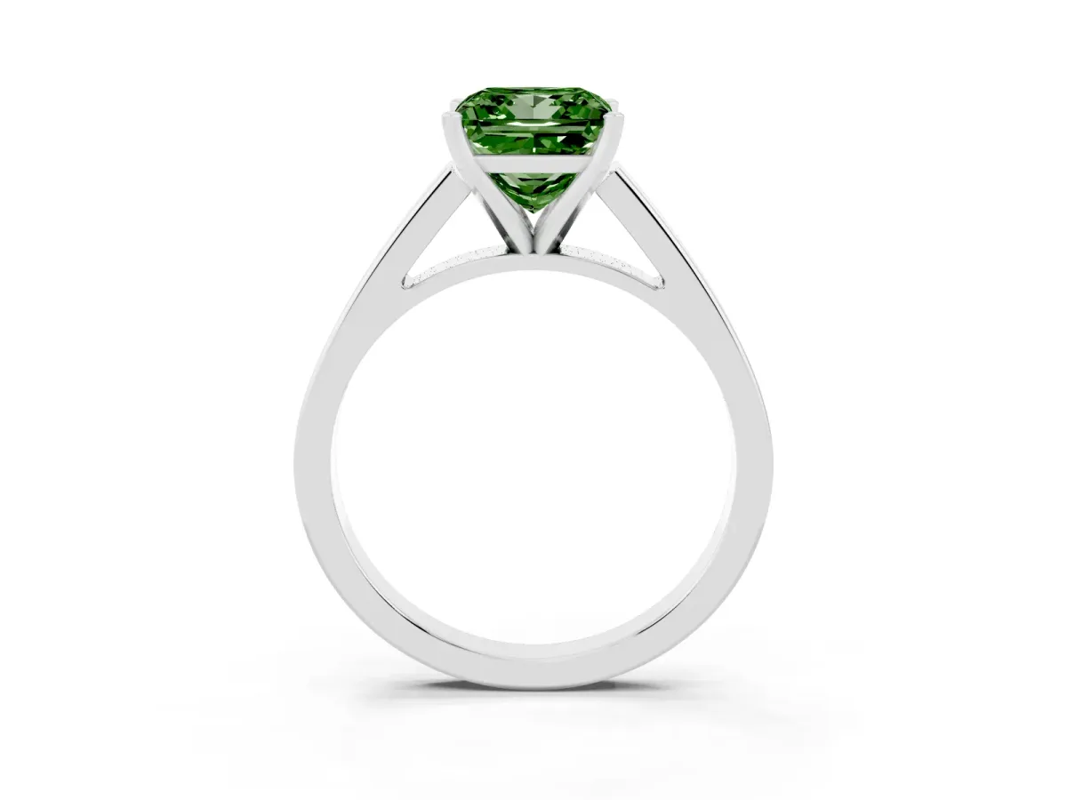Fancy Green Princess Cut Solitaire Engagement Ring with Four-Prong Setting and Tapered Band White gold