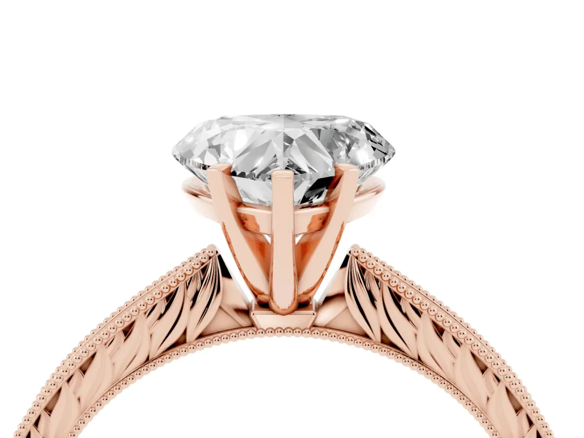 Heart Cut Solitaire Milgrain Engraved Band with Four-Prong Setting Rose gold