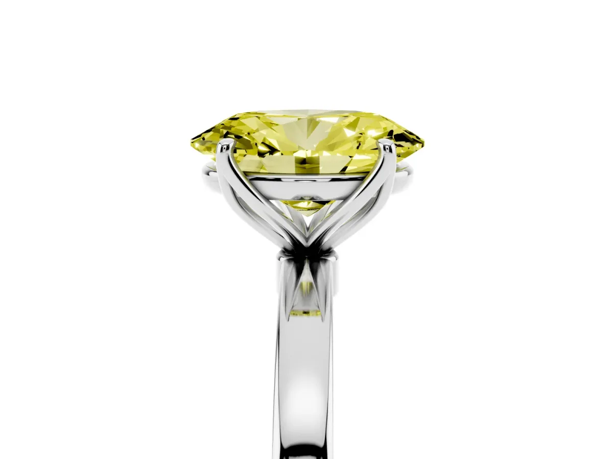 Fancy Yellow Oval Cut Diamond Solitaire Ring with Thin Band and Prong Setting Silver