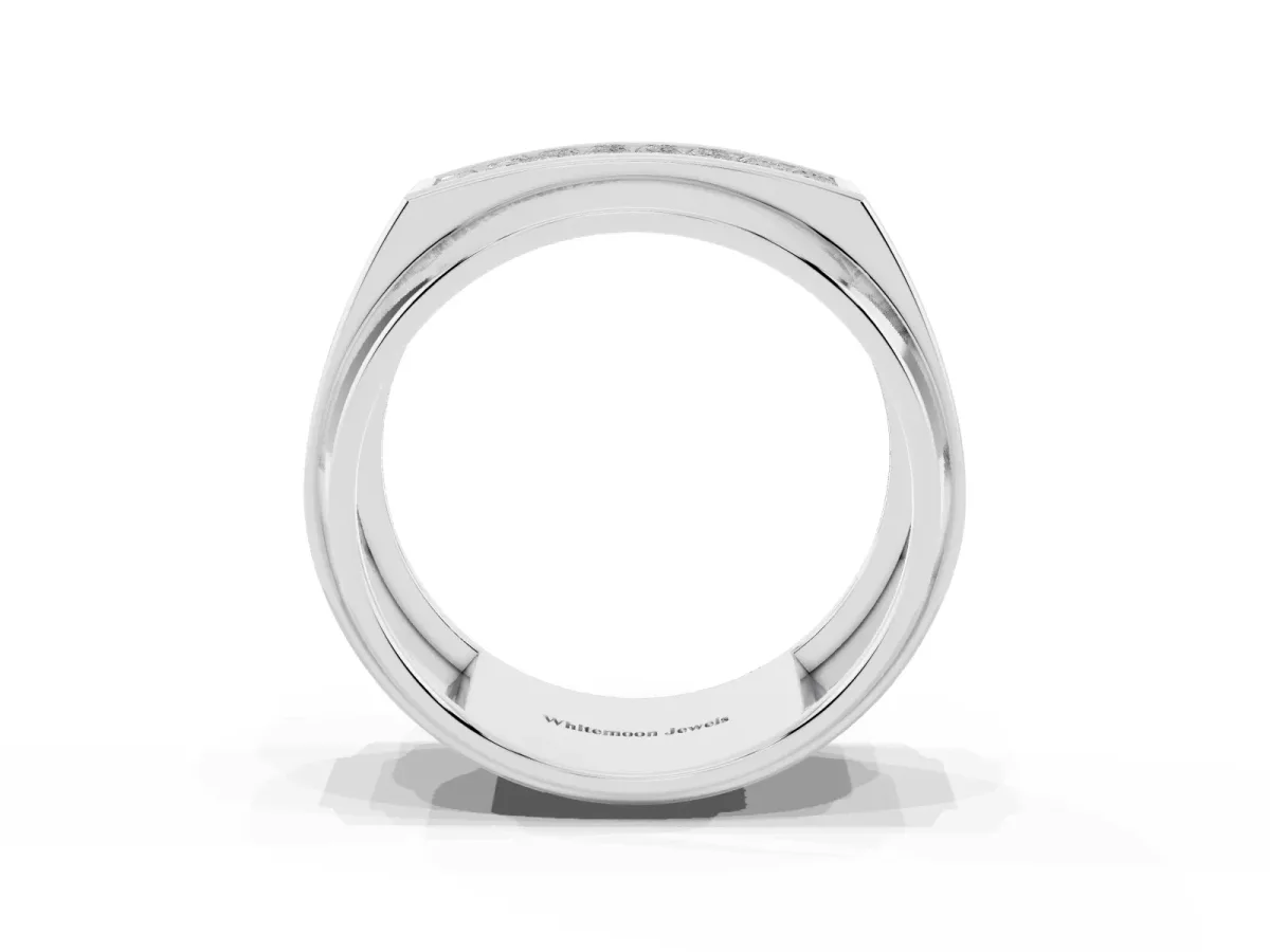 Princess Diamond Pavé Panel Mens Band Silver