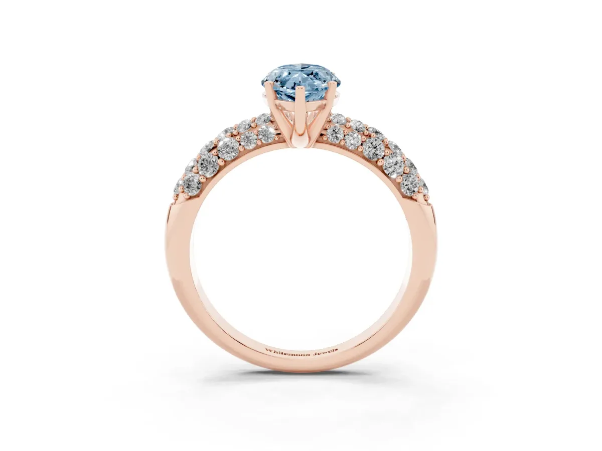 Fancy Blue Marquise Cut Diamond Pavé Band Solitaire Ring with Four-Prong Setting Rose gold