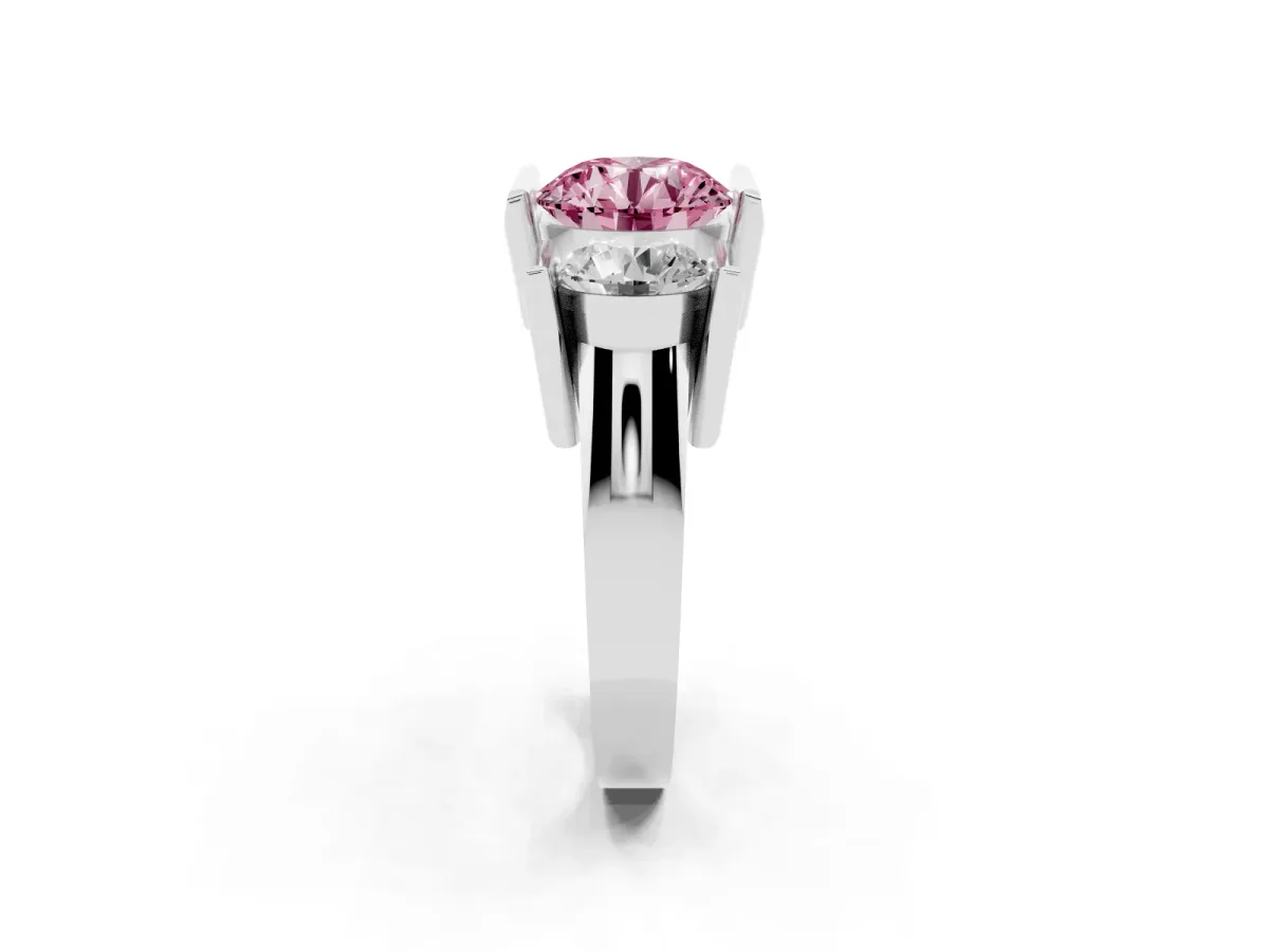 Fancy Pink Three Stone Round Cut Cut Channel Set Diamond Ring Platinum