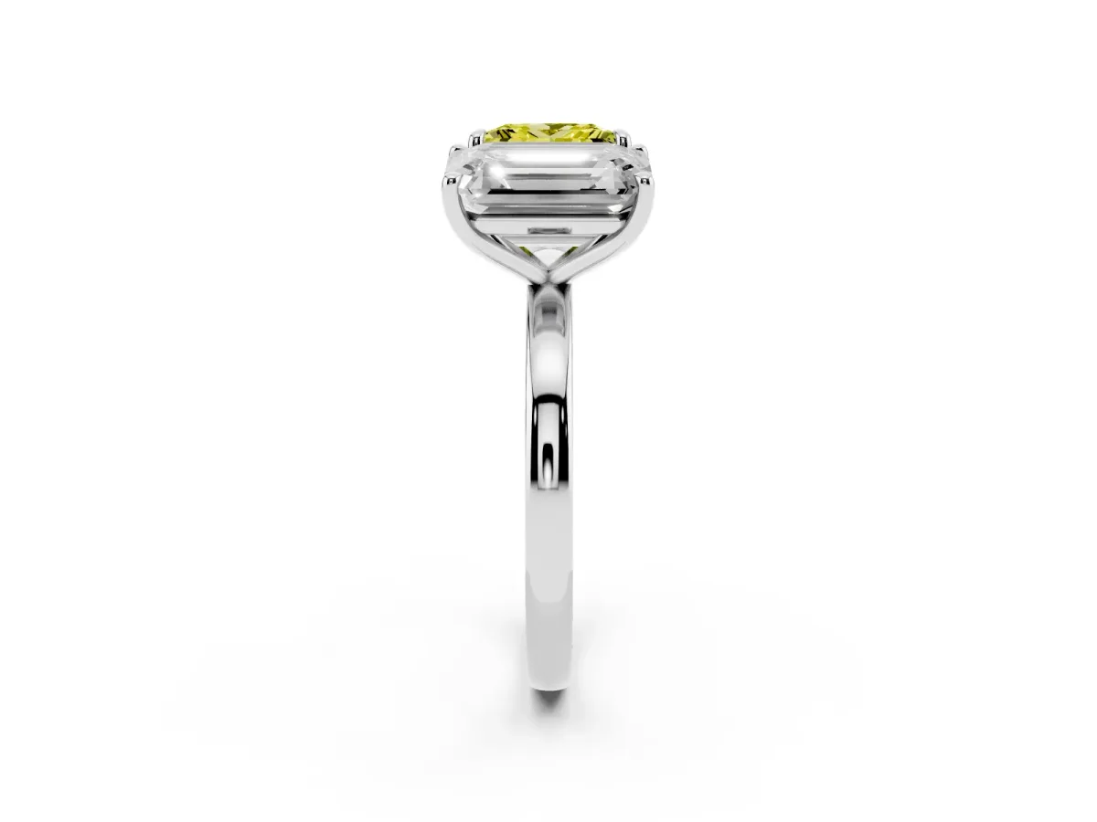 Fancy Yellow Princess Cut and Emerald Cut Toi Moi Ring with Prong Setting Silver