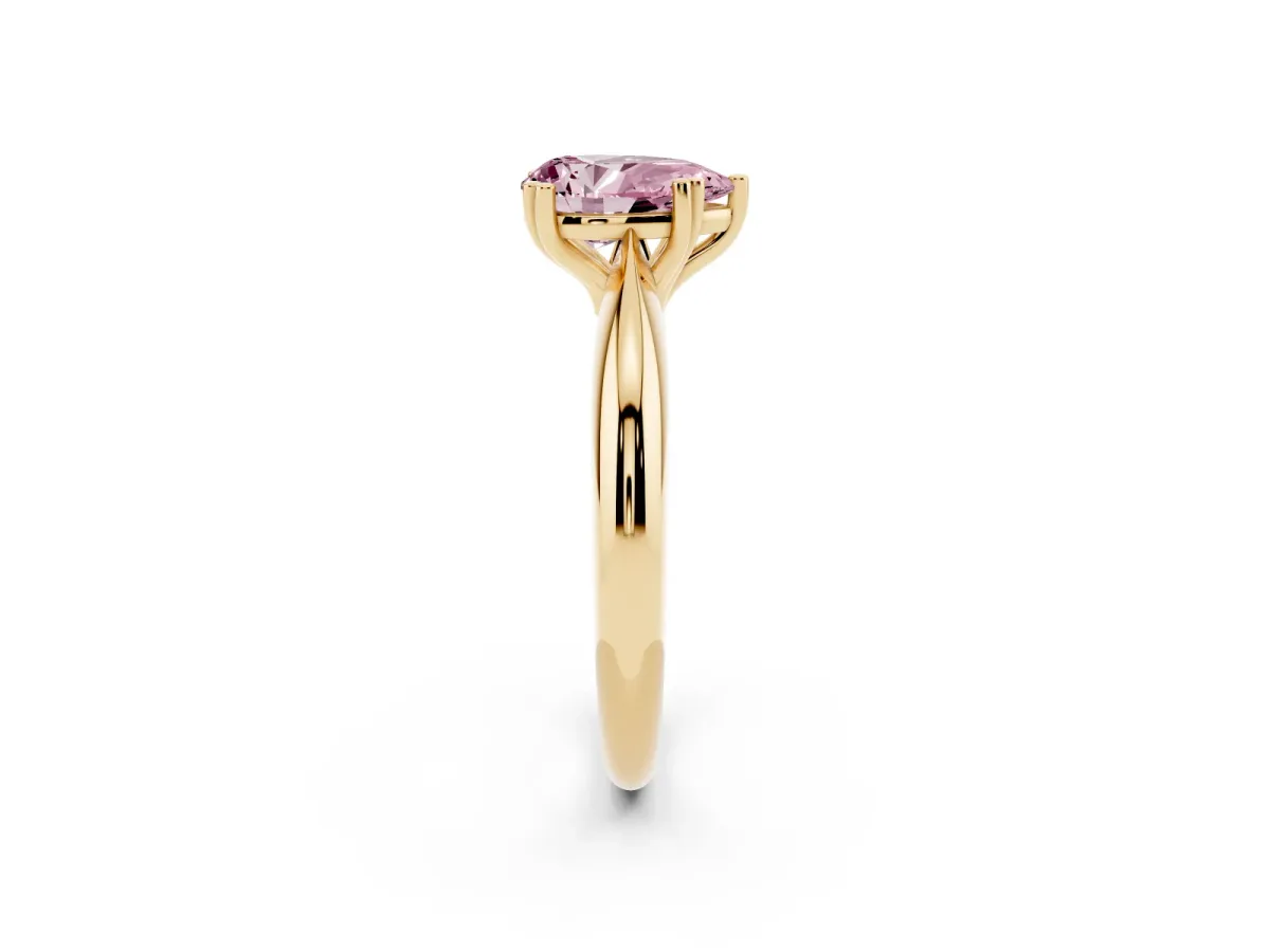 Fancy Pink Pear Cut Cut Solitaire Engagement Ring with Tapered Band and Four-Prong Setting Yellow gold