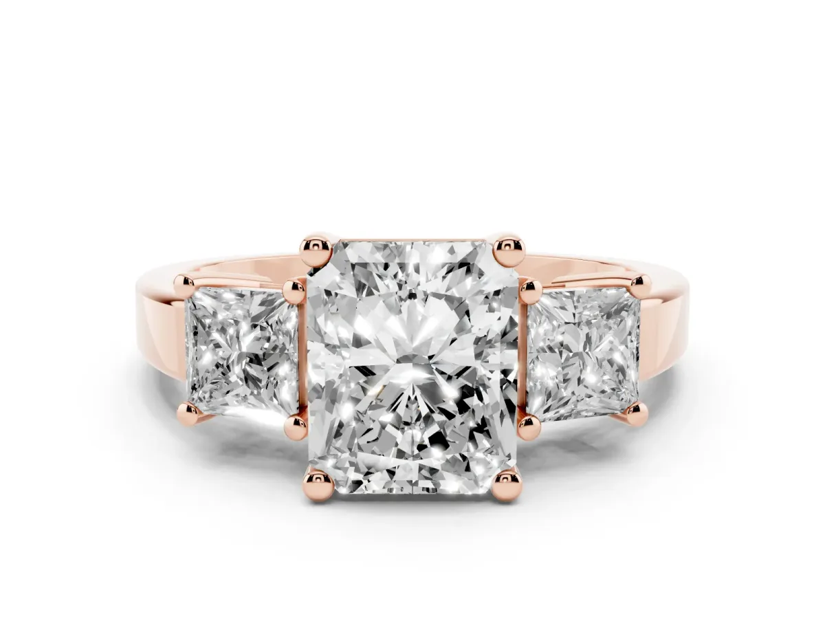 Three-Stone Radiant Cut Cut Solitaire Ring with Prong Setting Rose gold