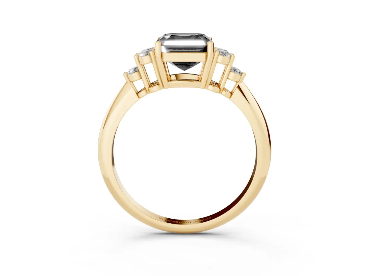 Fancy Black Asscher Cut Cut Diamond Cluster Ring with Solitaire Band and Four-Prong Setting Yellow gold