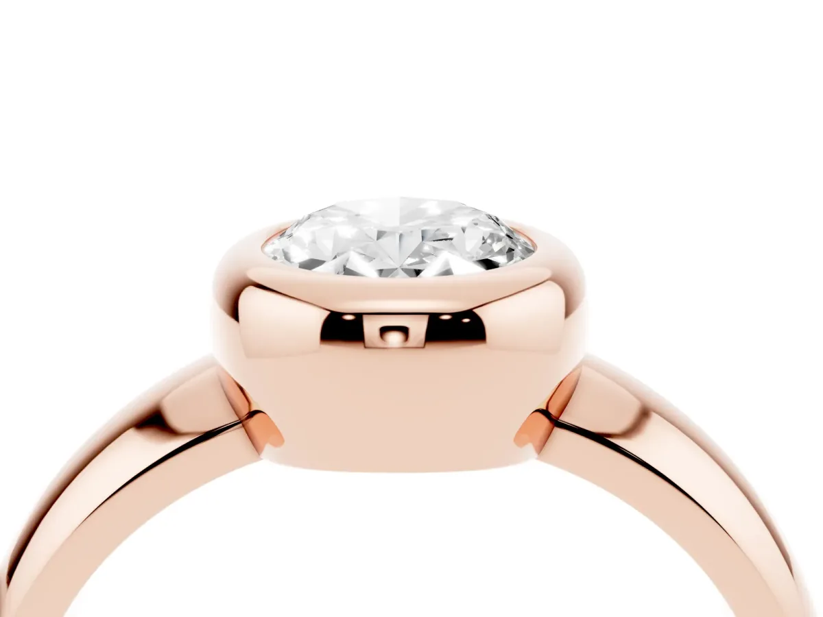 Bezel Set Oval Cut Solitaire Ring with Wide Band Rose gold