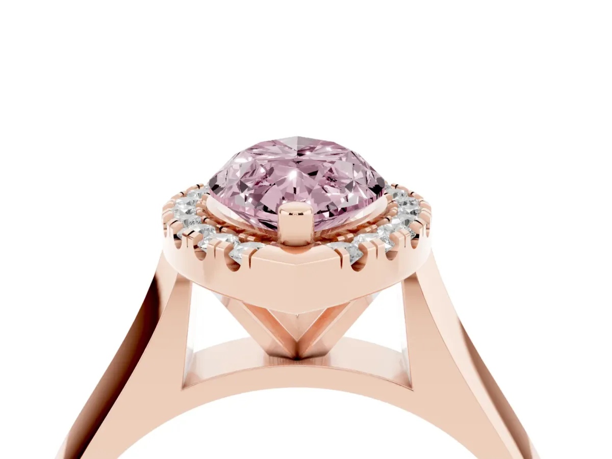 Fancy Pink Marquise Cut Cut Halo Solitaire Engagement Ring with Square Band and Four-Prong Setting Rose gold