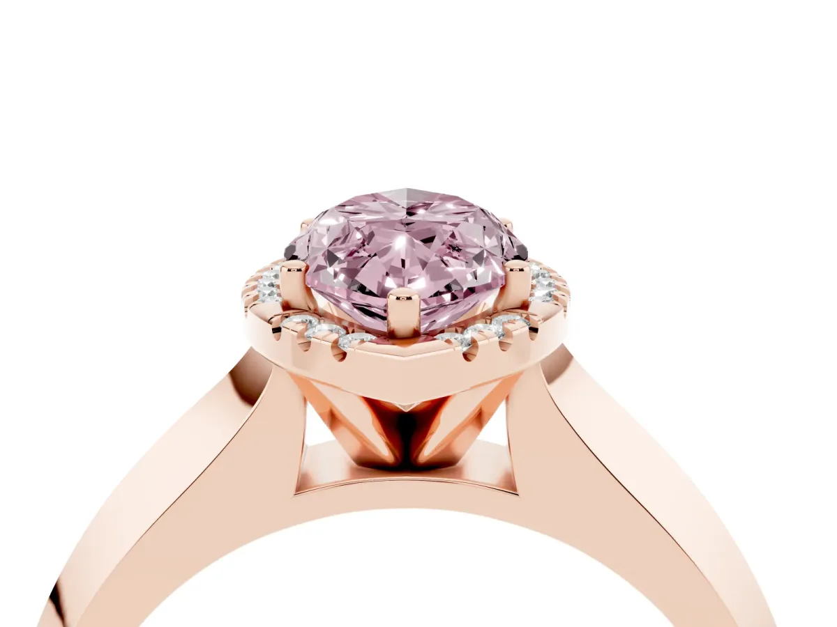 Fancy Pink Marquise Cut Halo Diamond Ring with Cathedral Band and Four-Prong Setting Rose gold