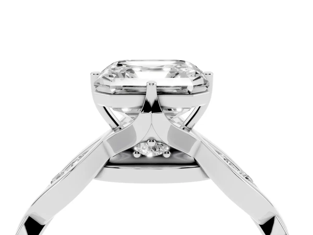 Asscher Cut Solitaire Twist Band with Leaf Prong Setting Platinum