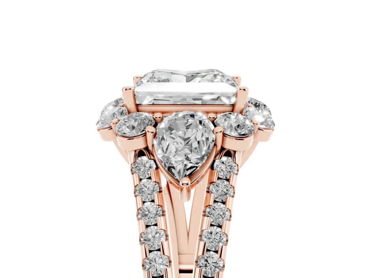 Princess Cut Halo Split Shank Diamond Engagement Ring with Prong Setting Rose gold