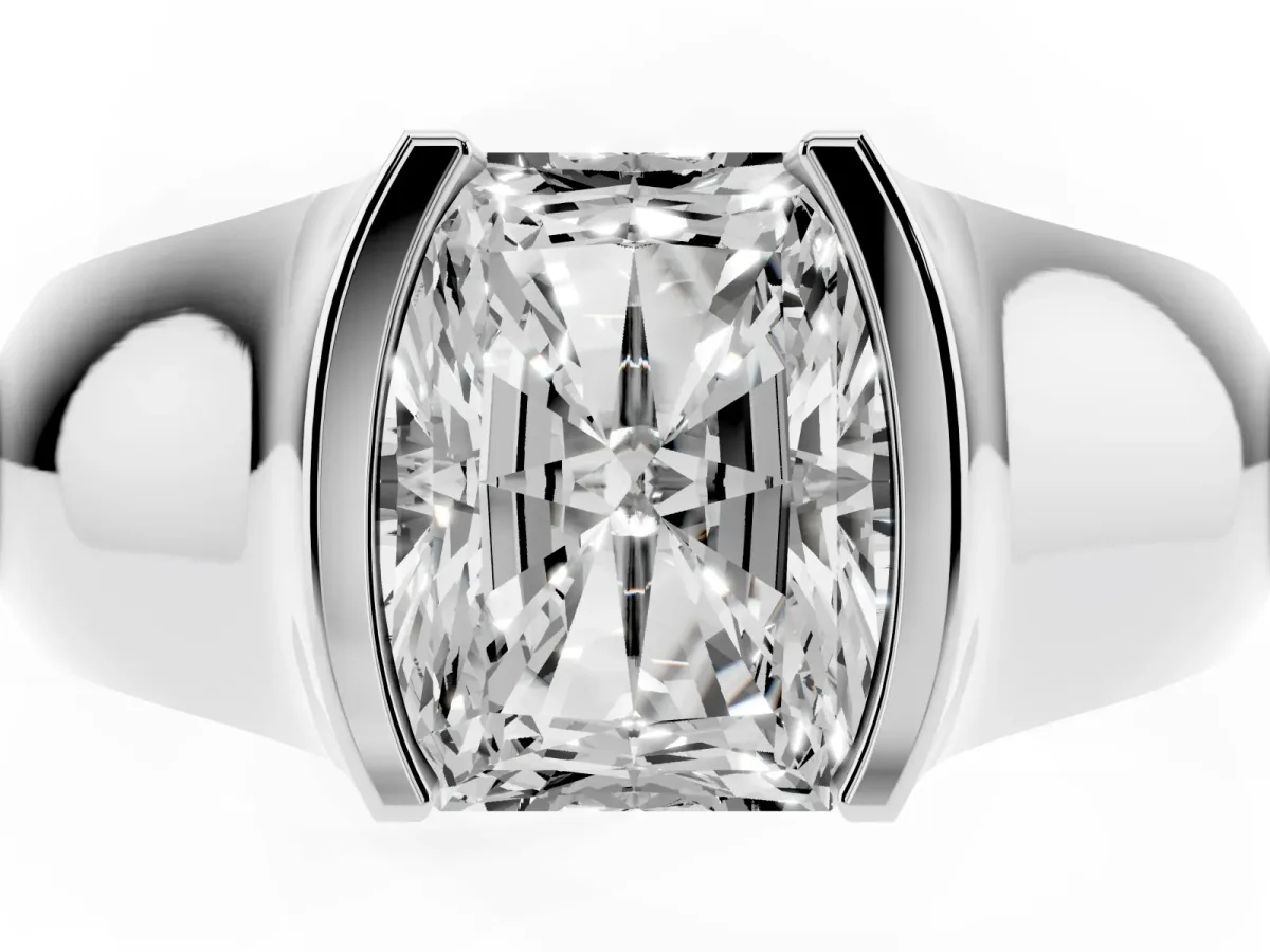 Radiant Cut Solitaire Bezel Set Diamond Ring with Wide Band Platinum
