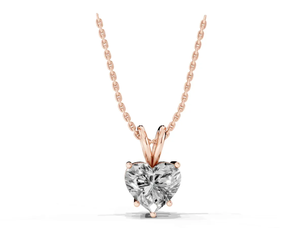 Heart-Shaped Diamond Solitaire Pendant with Four-Prong Setting Rose gold