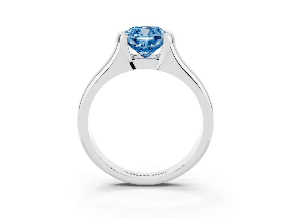 Fancy Blue Cushion Cut Solitaire Tension Set Diamond Ring with Split Shank Band Platinum