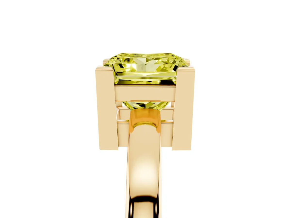Fancy Yellow Princess Cut Cut Solitaire Ring with Four-Prong Setting and Classic Band Yellow gold