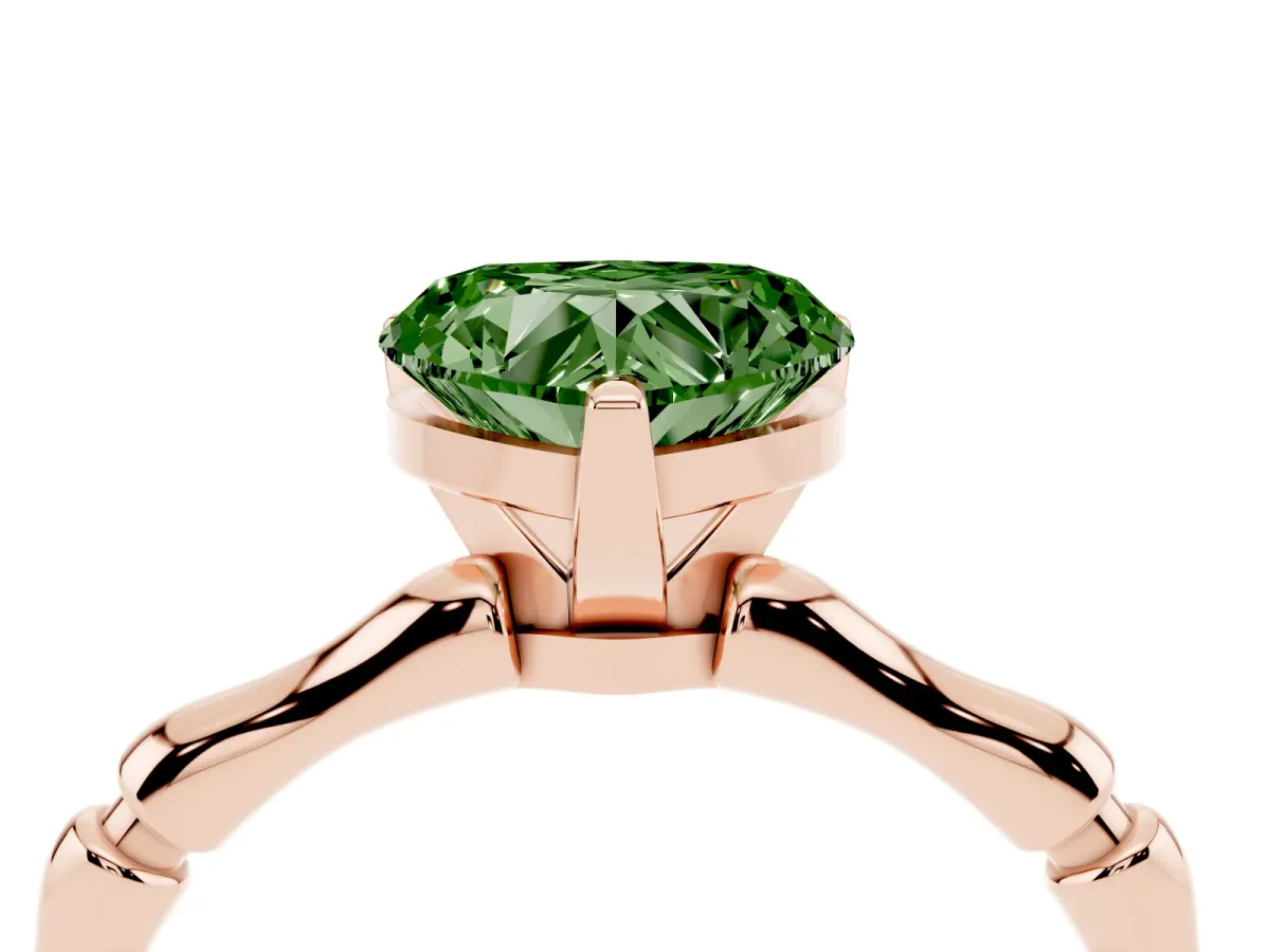 Fancy Green Heart Cut Solitaire Diamond Ring with Bamboo Band and Four-Prong Setting Rose gold