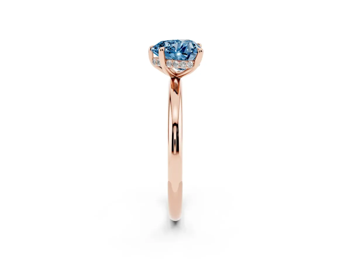 Fancy Blue Heart Cut Diamond Solitaire Ring with Thin Band and Four-Prong Setting Rose gold