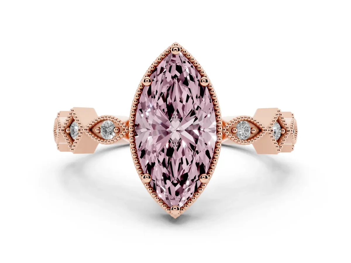 Fancy Pink Marquise Cut Milgrain Marquise Diamond Twist Band Ring Rose gold