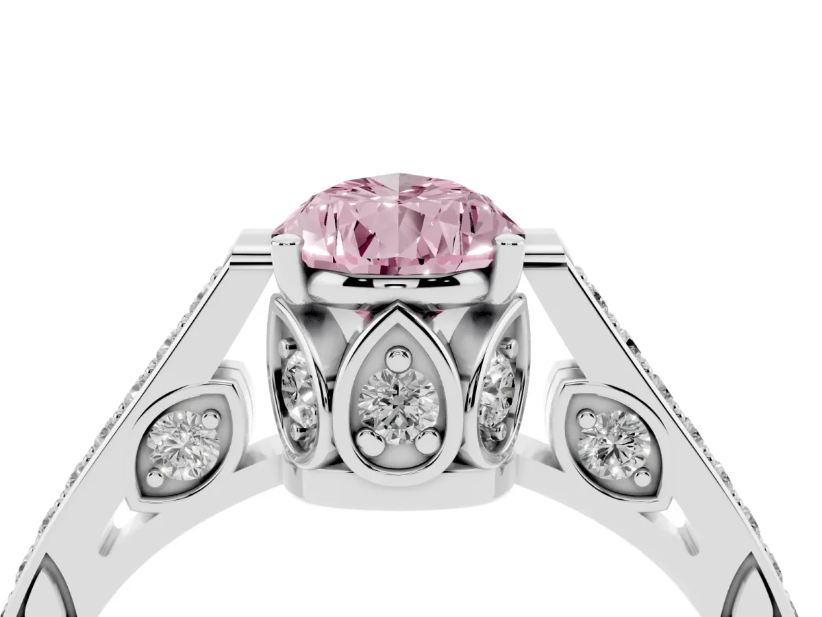 Fancy Pink Pear Cut Cut Cathedral Pave Diamond Engagement Ring with Six-Prong Setting Silver