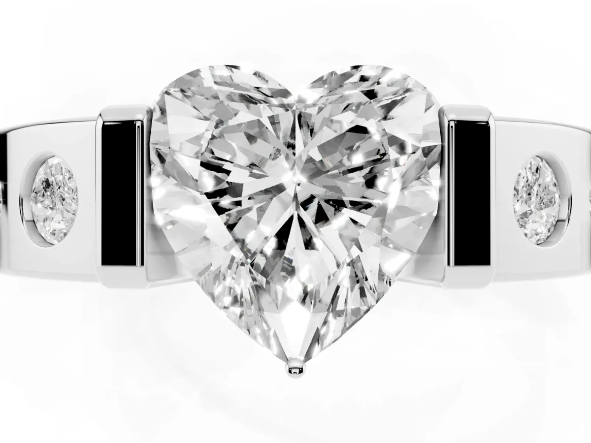 Heart Cut Brilliant Channel-Set Diamond Ring with Bezel Prong Setting Silver