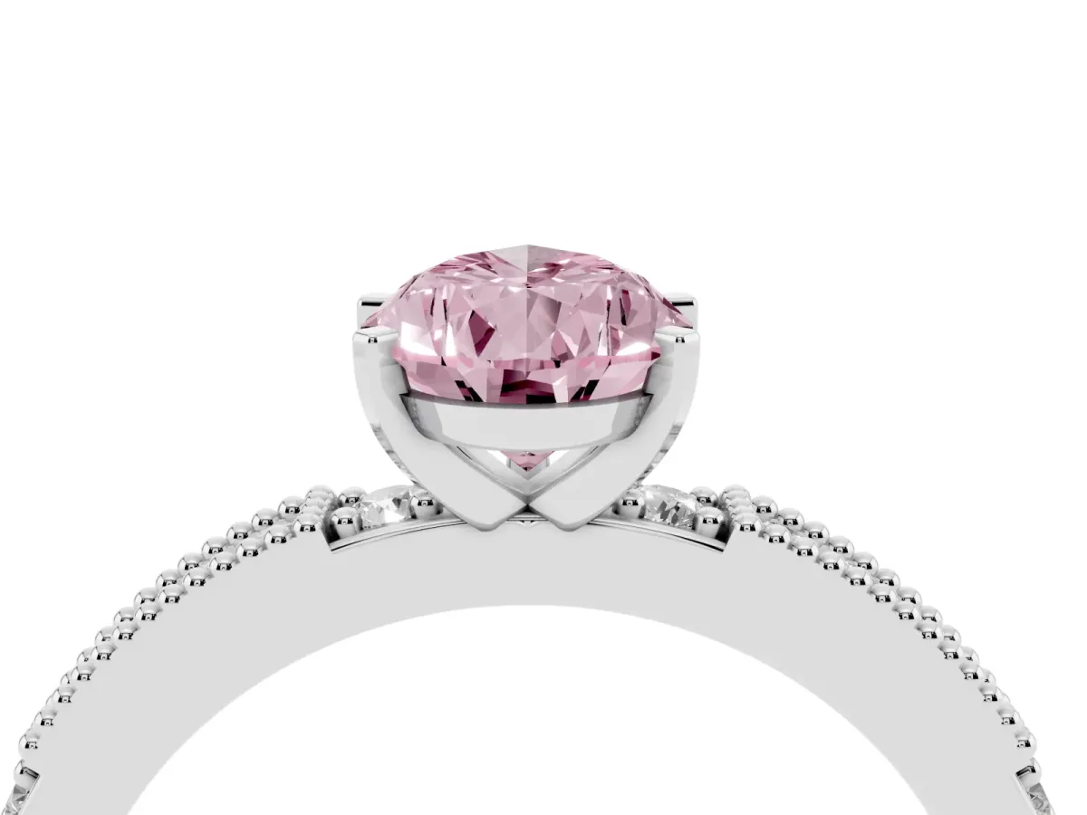 Fancy Pink Pear Cut Solitaire with Pavé Band and Four-Prong Setting Platinum