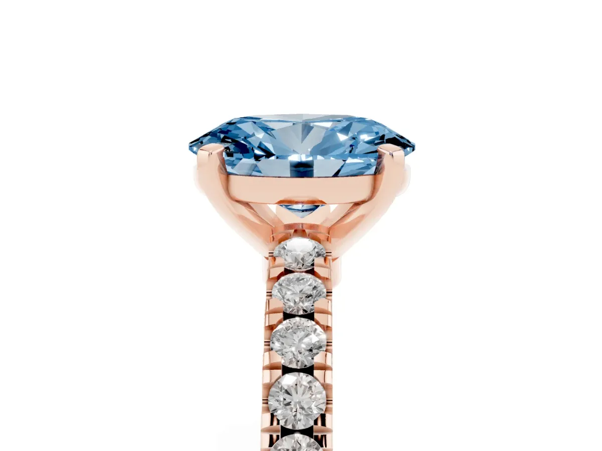 Fancy Blue Oval Cut Solitaire Diamond with Pavé Band and Four-Prong Setting Rose gold