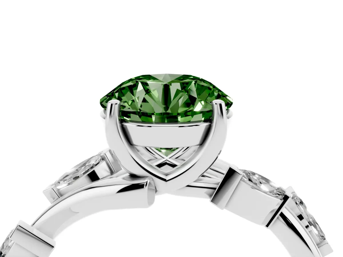 Fancy Green Round Cut Solitaire Twisted Band Marquise Accent Prong Setting Ring Silver