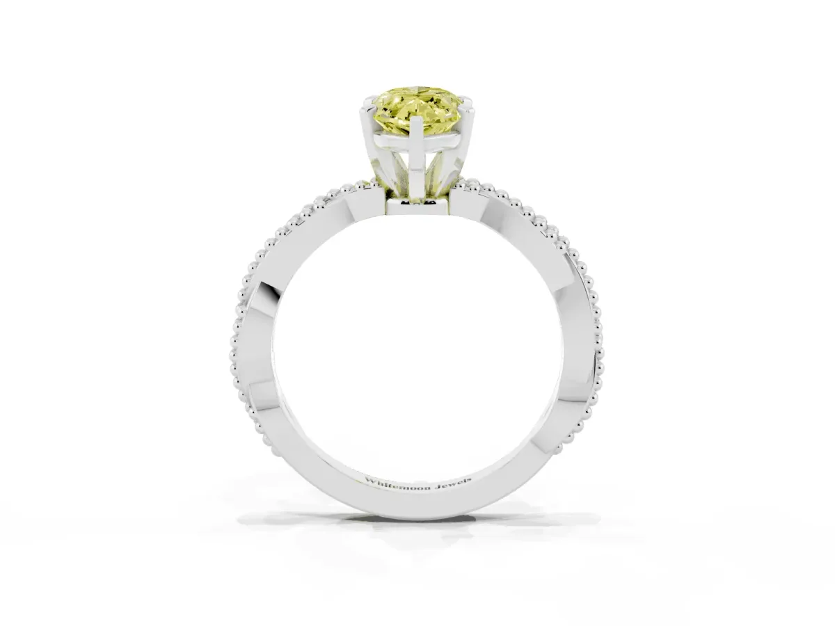Fancy Yellow Marquise Cut Solitaire Twisted Band with Bead Prong Setting Silver