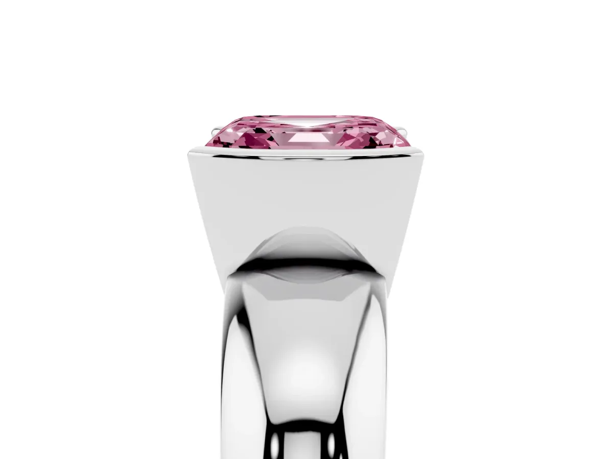 Fancy Pink Asscher Cut Solitaire Tension Set Diamond Ring with Wide Band Silver