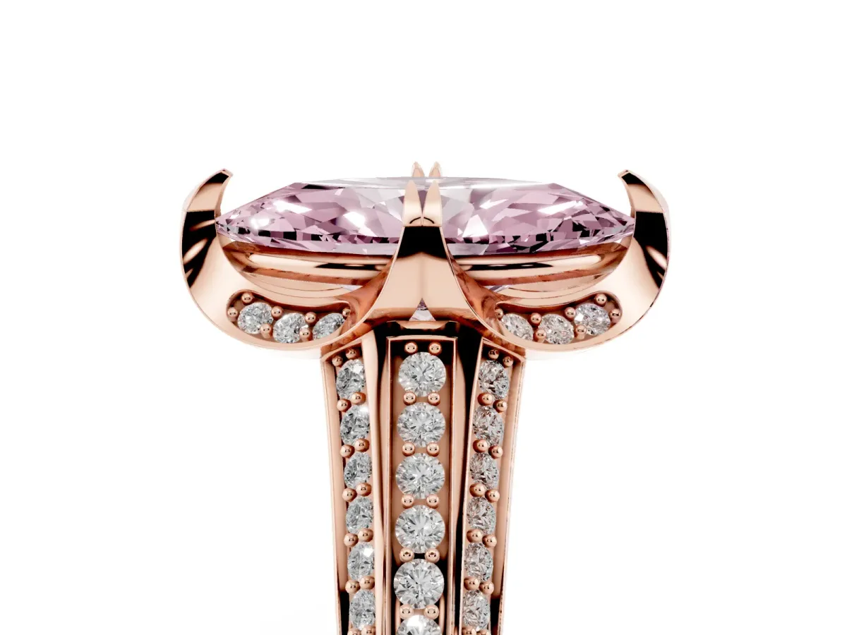 Fancy Pink Marquise Cut Solitaire Pave Split Shank Ring with Four-Prong Setting Rose gold