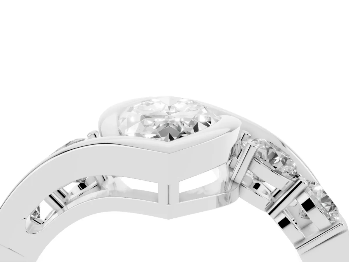 Bezel Set Marquise Cut Diamond Bypass Ring with Round Accents Silver