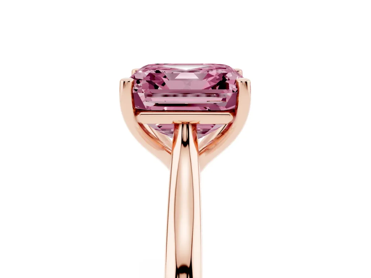 Fancy Pink Asscher Cut Cut Solitaire Ring with Cathedral Band and Four-Prong Setting Rose gold