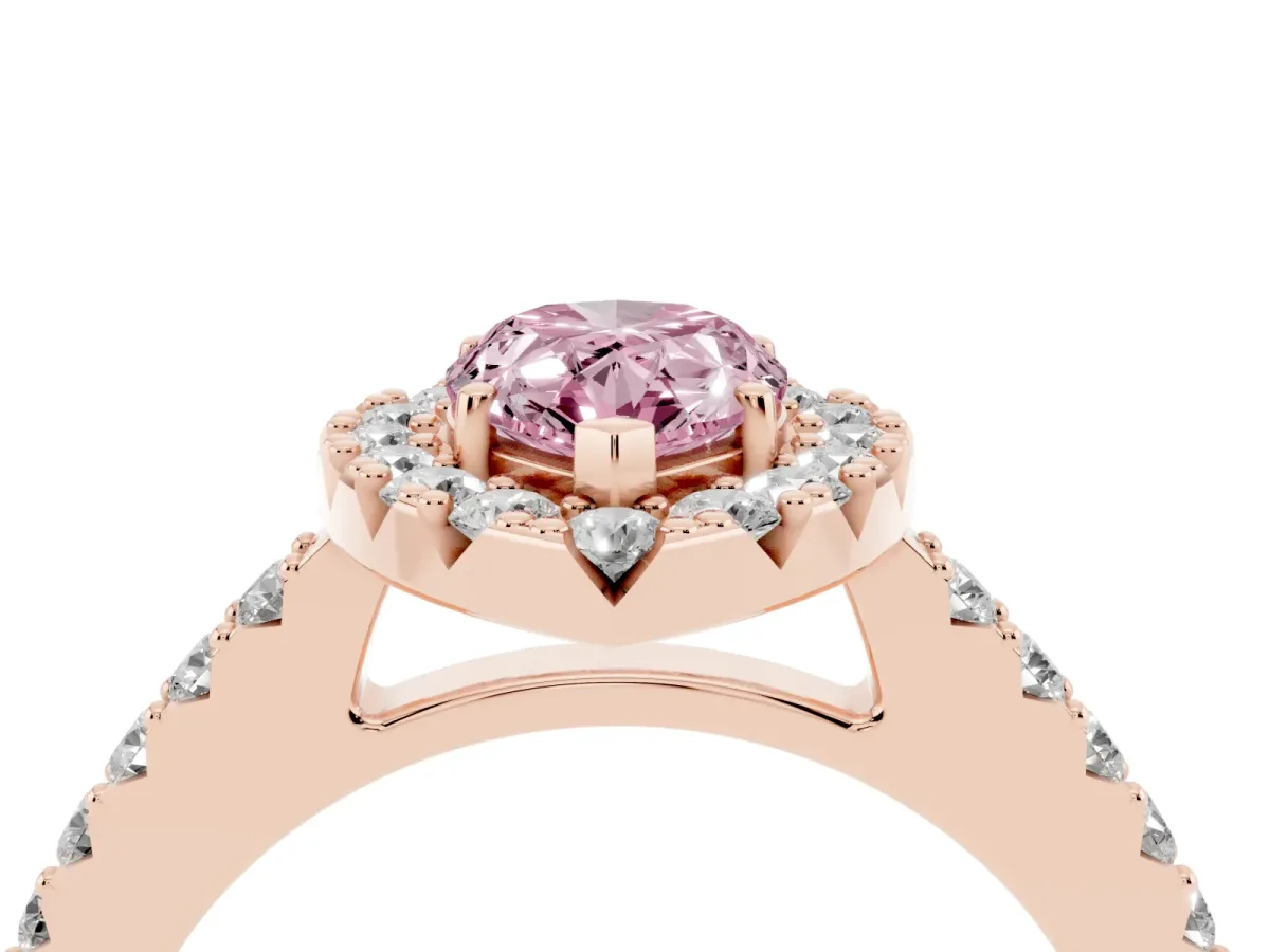 Fancy Pink Pear Cut Halo Diamond Pavé Solitaire Ring Rose gold