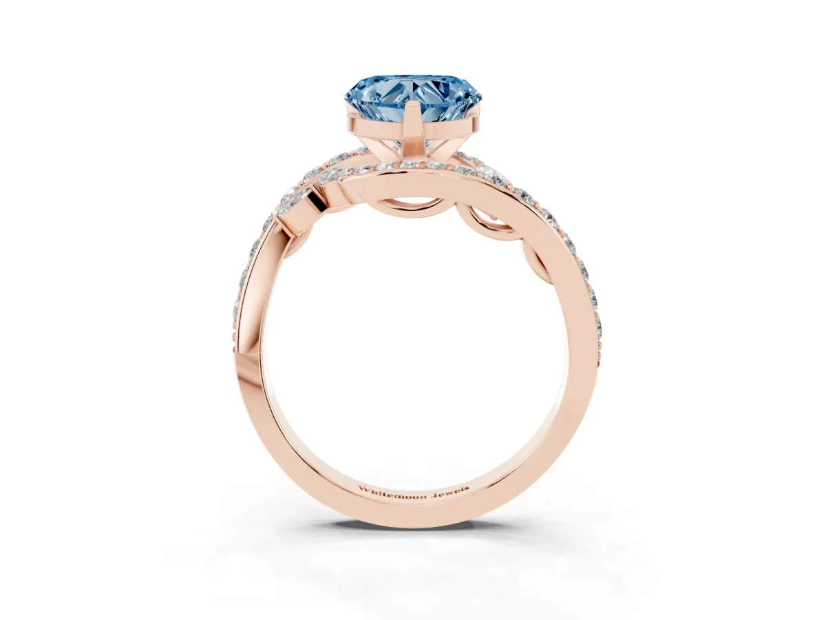 Fancy Blue Heart Cut Solitaire with Pavé Twist Band and Four-Prong Setting Rose gold