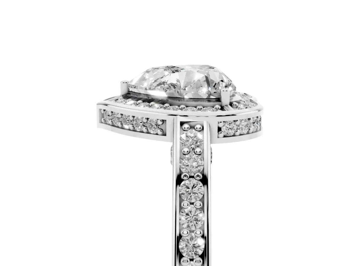 Heart Cut Cut Halo Pave Split Shank Prong Setting Ring Silver