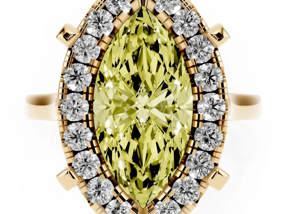 Fancy Yellow Marquise Cut Diamond Cluster Halo Solitaire with Four-Prong Setting Yellow gold