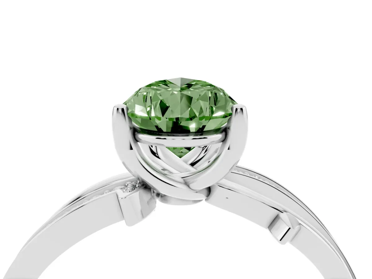 Fancy Green Pear Cut Solitaire Twist Band with Pavé Accents and Four-Prong Setting Silver