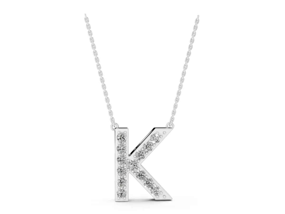 Pavé Round Prong Set Initial Pendant Silver