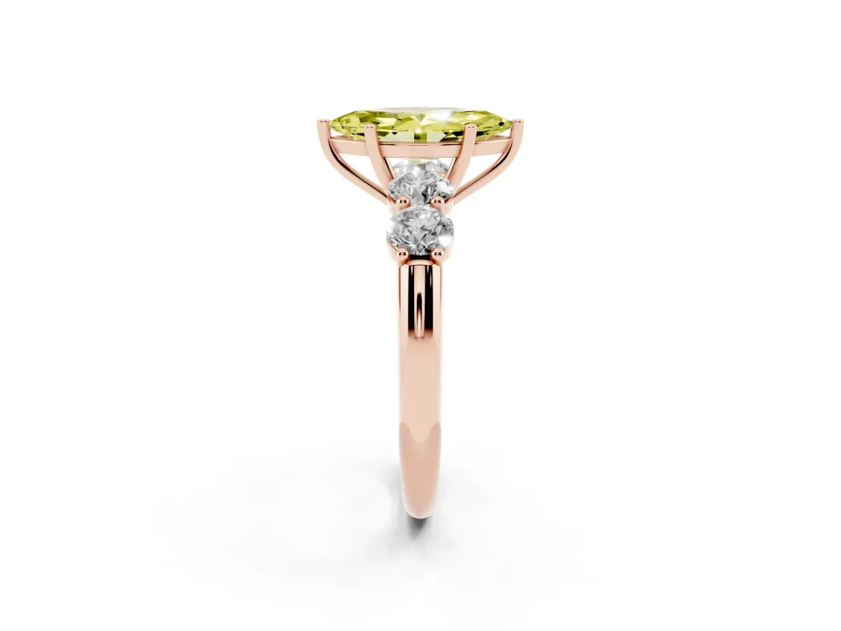 Fancy Yellow Marquise Cut Cut Five-Stone Prong Set Diamond Ring with Classic Band Rose gold