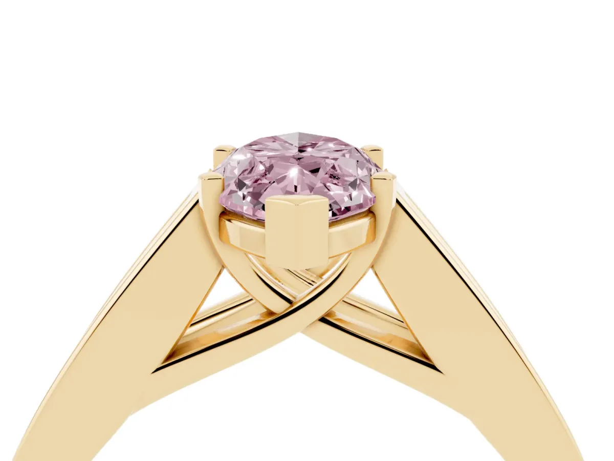 Fancy Pink Marquise Cut Cut Channel Set Solitaire Ring with Four-Prong Setting Yellow gold