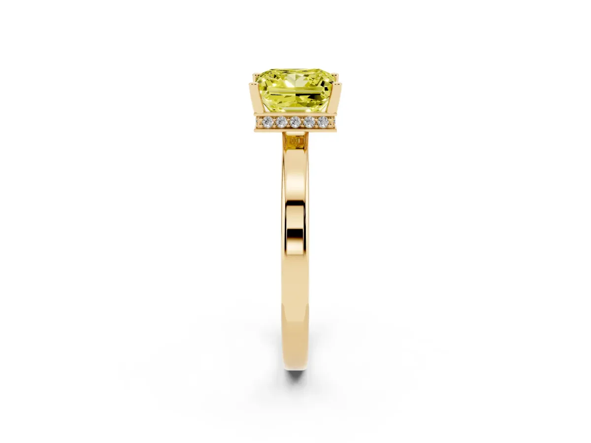 Fancy Yellow Princess Cut Cut Solitaire Engagement Ring with Four-Prong Setting on a Classic Band Yellow gold