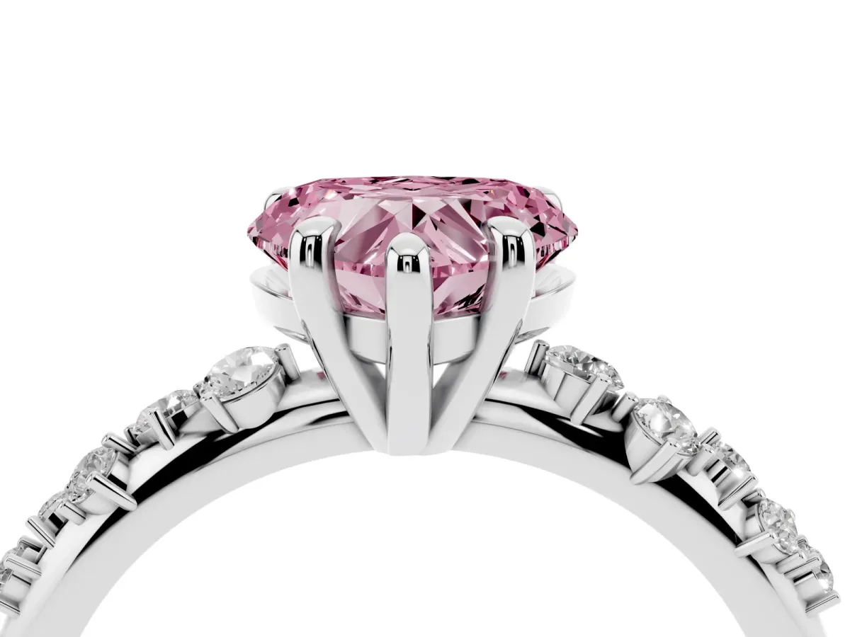 Fancy Pink Heart Cut Cut Diamond Vine Band with Four-Prong Setting Silver